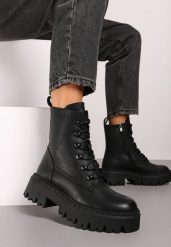 Czarne Masywne Botki Trapery na Platformie w Stylu Militarnym Verola. Czarne trapery damskie Born2be, z dzianiny, bez obcasa, na platformie. Za 159.99 zł.