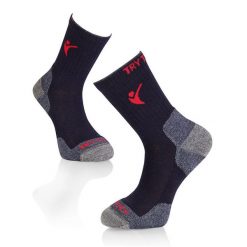 Skarpety trekkingowe z wełny merynosów w kolorze ciemnoniebieskim. Niebieskie skarpetki męskie TRY TO FLY, bez wzorów, z wełny. W wyprzedaży za 83.57 zł.