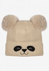 Beżowa Dzianinowa Czapka z Dwoma Pomponami i Motywem Misia Adelinde. Brązowe czapki zimowe damskie Born2be, z dzianiny. Za 34.99 zł.