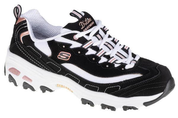 Buty sportowe Sneakersy damskie, Skechers D'Lites Devoted Fan. Czarne buty sportowe na co dzień damskie Skechers, bez wzorów, z materiału, trekkingowe. Za 289.99 zł.