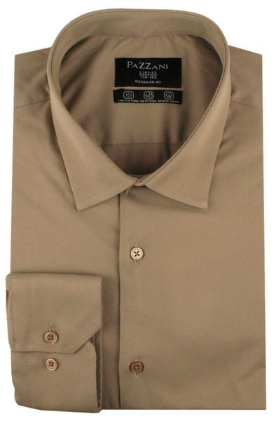 Jednokolorowa, Bawełniana Koszula o Prostym Kroju - Brązowa. Brązowe koszule męskie Pazzani, bez wzorów, z bawełny, bez kołnierzyka, bez ramiączek. Za 169.00 zł.