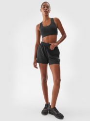 4F Spodenki treningowe szybkoschnące damskie - czarne M. Czarne spodenki sportowe damskie 4f, m, z dzianiny, na fitness i siłownię. Za 99.99 zł.