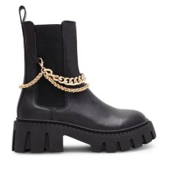 Botki Eva Minge. Czarne botki damskie Eva Minge, bez obcasa, na słupku, bez zapięcia. Za 419.99 zł.