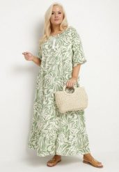 Zielona Sukienka z Wiskozy o Prostym Kroju z Wiązaniem w Roślinny Wzór Edirania. Zielone sukienki damskie Born2be, na co dzień, plus size, z aplikacjami, z wiskozy, eleganckie, bez kołnierzyka, plus size, bez ramiączek, maxi, proste. W wyprzedaży za 87.99 zł.