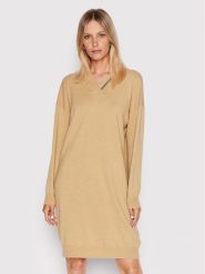Peserico Sukienka dzianinowa S92197F12K Beżowy Relaxed Fit. Brązowe sukienki damskie Peserico, s, bez wzorów, z dzianiny, bez kołnierzyka, bez ramiączek. Za 1,539.00 zł.