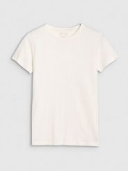 4F T-shirt slim z modalem damski - biały XS. Białe t-shirty damskie 4f, xs, bez wzorów, z bawełny, bez kołnierzyka. W wyprzedaży za 39.99 zł.