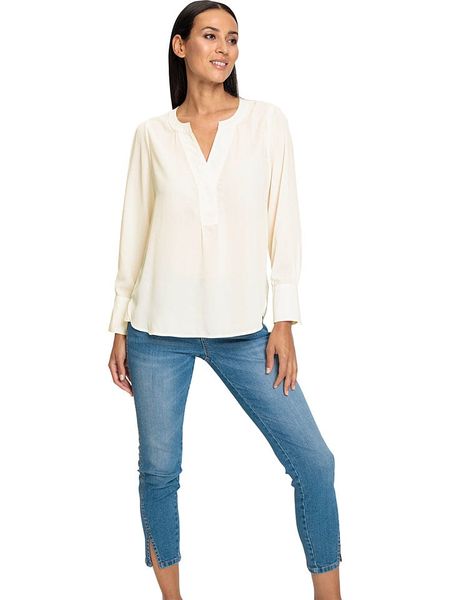 Heine Bluzka w kolorze kremowym rozmiar: 44. Brązowe bluzki damskie Heine, bez wzorów, bez kołnierzyka, bez ramiączek. Za 52.55 zł.