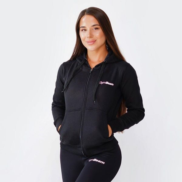 Bluza damska fitness z kapturem Zipper Hoodie. Czarne bluzy sportowe damskie GYMBEAM, l, bez wzorów, z bawełny, bez ramiączek, długie, z kapturem. Za 106.90 zł.
