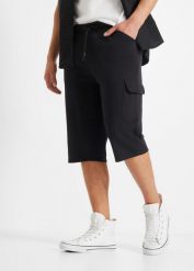 Długie bermudy dresowe bojówki z czystej bawełny, Regular Fit. Niebieskie szorty męskie bonprix, bez wzorów, z bawełny. Za 79.99 zł.