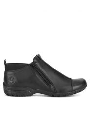 Rieker Botki L4653-00 Czarny. Czarne botki damskie Rieker, ze skóry, bez obcasa, na płaskiej podeszwie, bez zapięcia. Za 258.99 zł.