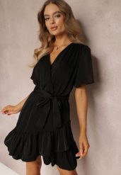 Czarna Sukienka Perassa. Czarne sukienki damskie Renee, na lato, m, bez wzorów, z materiału, bez kołnierzyka, bez ramiączek, mini, kopertowe. Za 159.99 zł.