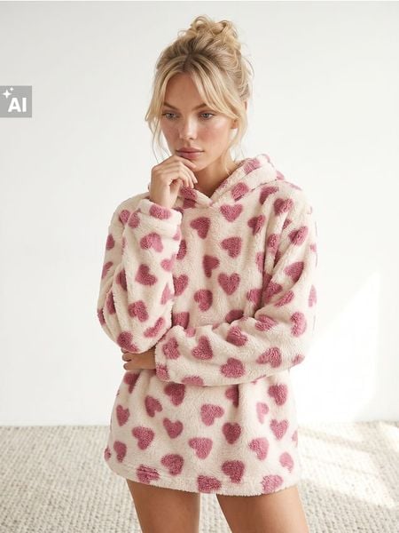 Bluza polarowa w serca - biały. Białe bluzy bez kaptura damskie Sinsay, l, z polaru. Za 49.99 zł.
