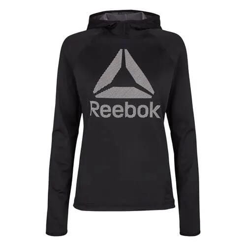 Bluza treningowa damska Reebok S95456. Czarne bluzy sportowe damskie Reebok, l, bez wzorów, bez ramiączek, z kapturem. Za 209.00 zł.