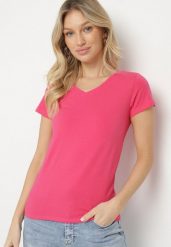 Różowy T-shirt Bawełniany z Trójkątnym Dekoltem Tolilara. Czerwone t-shirty damskie Born2be, l, bez wzorów, z bawełny, bez kołnierzyka. Za 24.99 zł.
