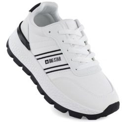 Półbuty sportowe damskie na platformie białe Big Star TT274882. Białe półbuty damskie Big Star, bez wzorów, ze skóry ekologicznej, retro, bez obcasa, na platformie. Za 179.99 zł.