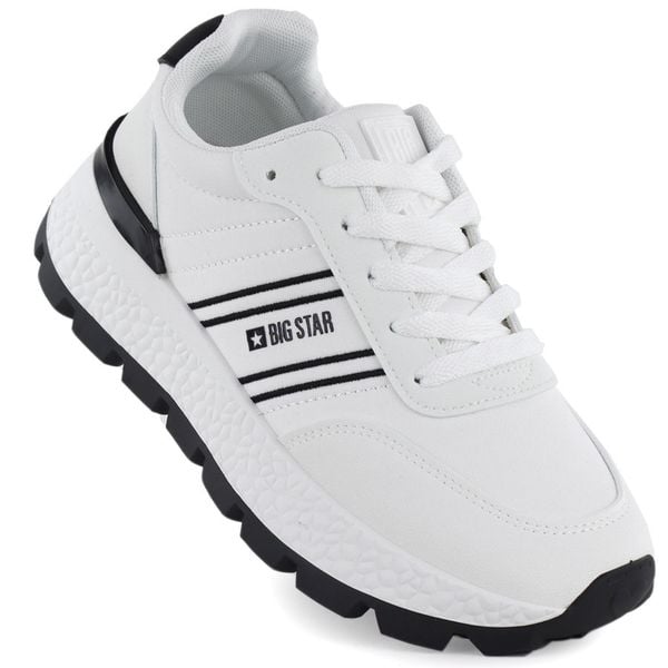 Półbuty sportowe damskie na platformie białe Big Star TT274882. Białe półbuty damskie Big Star, bez wzorów, ze skóry ekologicznej, retro, bez obcasa, na platformie. Za 179.99 zł.