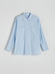 Bawełniana koszula - jasnoniebieski. Niebieskie koszule damskie Reserved, l, bez wzorów, z bawełny, bez kołnierzyka, bez ramiączek. W wyprzedaży za 55.99 zł.