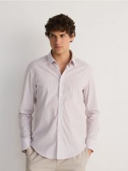 Koszula slim fit w paski - wielobarwny. Koszule męskie Reserved, l, bez wzorów, z bawełny, bez kołnierzyka, bez ramiączek. W wyprzedaży za 109.99 zł.
