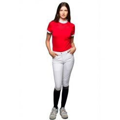 Damska koszulka polo na zawody Flags&Cup Isla. Czerwone bluzki damskie FLAGS&CUP, bez wzorów, sportowe, bez kołnierzyka, bez ramiączek. Za 237.50 zł.