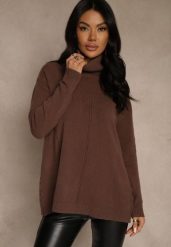 Brązowy Golf o Fasonie Klasycznego Swetra z Domieszką Kaszmiru Rorilaine. Brązowe golfy damskie Renee, uniwersalny, z aplikacjami, z kaszmiru, bez ramiączek. Za 129.99 zł.