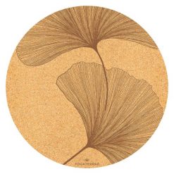 Okrągła mata do jogi GINKGO, korkowo-gumowa, beżowy nadruk + pasek do noszenia. Brązowe paski damskie YOGATERRAE, bez wzorów, z gumy, sportowe. Za 548.00 zł.