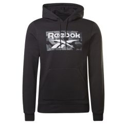 Bluza z kapturem Reebok Camo, Mężczyźni. Czarne bluzy sportowe męskie Reebok, bez wzorów, z bawełny, sportowe, bez kołnierzyka, bez ramiączek. Za 390.00 zł.