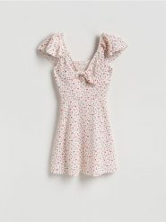 Wzorzysta sukienka mini - inny. Sukienki damskie Reserved, l, bez wzorów, z dzianiny, bez kołnierzyka, bez ramiączek, mini, rozkloszowane. Za 69.99 zł.