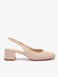 Beżowe czółenka slingback bez pięty. Brązowe czółenka damskie Ryłko, bez wzorów, z gumy, z okrągłym noskiem, bez obcasa, na obcasie. Za 379.99 zł.