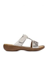 Rieker Klapki CEO-608K2-40 Srebrny. Szare klapki damskie Rieker, bez wzorów, ze skóry, bez obcasa. Za 299.99 zł.