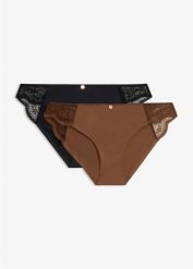 Figi mini z delikatną koronką (2 szt.). Czarne figi damskie bonprix, bez wzorów, z koronki. Za 64.99 zł.