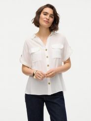 Vero Moda Koszula Bumpy 10310139 Biały Regular Fit. Białe koszule damskie Vero Moda, l, bez wzorów, z wiskozy, bez kołnierzyka, bez ramiączek. Za 129.99 zł.