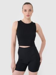 4F Crop top dzianinowy damski - czarny XS. Czarne topy damskie 4f, xs, bez wzorów, z bawełny, bez kołnierzyka. W wyprzedaży za 29.99 zł.