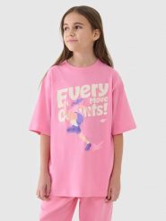 4F T-shirt oversize z nadrukiem dziewczęcy - różowy 146 (10-11 lat). Czerwone koszulki dziewczęce 4f, bez wzorów, z bawełny, bez ramiączek. W wyprzedaży za 19.99 zł.