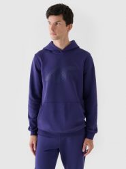 4F Bluza dresowa nierozpinana z kapturem męska - granatowa XL. Niebieskie bluzy sportowe męskie 4f, bez wzorów, z bawełny, sportowe, bez kołnierzyka, bez ramiączek. W wyprzedaży za 119.99 zł.