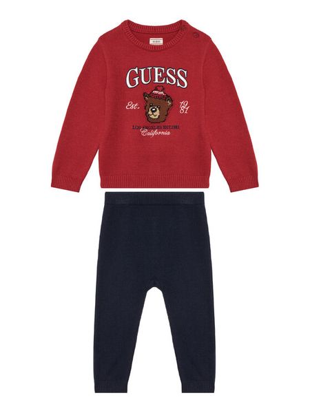 Guess Komplet sweter i spodnie materiałowe I6BG04 Z1273 Czerwony Regular Fit. Czerwone swetry chłopięce Guess, z aplikacjami, z materiału, bez kołnierzyka. Za 284.99 zł.