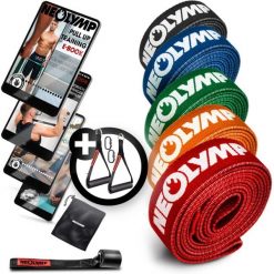 Taśmy fitness z tkaniny – 5 oporów, z torbą, uchwytami i zaczepem drzwiowym. Torebki klasyczne damskie NEOLYMP, bez wzorów, ze skóry, bez dodatków. Za 356.99 zł.