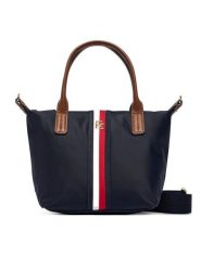 Tommy Hilfiger Torebka Popette Mini Tote Corp AW0AW19025 Granatowy. Niebieskie torebki klasyczne damskie Tommy Hilfiger, bez wzorów, z materiału, bez dodatków. Za 409.99 zł.