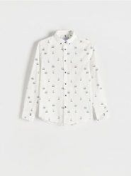 Bawełniana koszula slim fit - jasnoniebieski. Niebieskie koszule męskie Reserved, l, bez wzorów, z bawełny, bez kołnierzyka, bez ramiączek. Za 99.99 zł.
