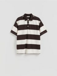 Koszulka polo boxy - ciemnobrązowy. Brązowe koszulki polo męskie Reserved, l, bez wzorów, z bawełny, bez ramiączek. Za 119.99 zł.