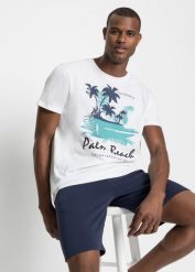 T-shirt z czystej bawełny organicznej. Białe t-shirty męskie bonprix, l, bez wzorów, z bawełny, bez kołnierzyka. Za 54.99 zł.