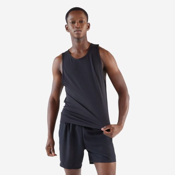 Koszulka do biegania bez rękawów męska Kalenji Dry. Czarne t-shirty sportowe męskie KALENJI, l, z materiału, bez ramiączek, do biegania. Za 19.99 zł.