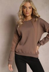 Brązowa Bawełniana Bluza z Łańcuszkiem Eleutia. Brązowe bluzy bez kaptura damskie Renee, z bawełny. Za 79.99 zł.