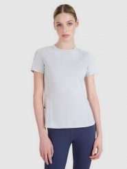 4F Koszulka do biegania w terenie regular damska - szara XS. Szare bluzki sportowe damskie 4f, uniwersalny, bez wzorów, z elastanu, bez ramiączek. W wyprzedaży za 79.99 zł.