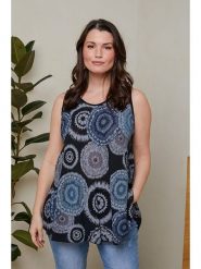 Curvy Lady Top w kolorze czarno-niebieskim rozmiar: 44/46. Czarne topy damskie Curvy Lady, bez wzorów, z wiskozy, bez kołnierzyka. Za 109.78 zł.