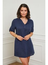 Curvy Lady Lniana sukienka w kolorze granatowym rozmiar: 44/46. Niebieskie sukienki damskie Curvy Lady, na co dzień, bez wzorów, ze lnu, klasyczne, bez kołnierzyka, bez ramiączek, mini, proste. Za 100.99 zł.