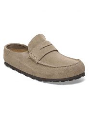 Birkenstock Skórzane klapki "Naples" w kolorze szarobrązowym rozmiar: 43. Brązowe klapki damskie Birkenstock, bez wzorów, bez obcasa. Za 454.95 zł.