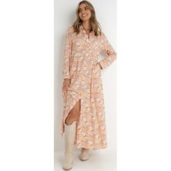 Pomarańczowo-Biała Sukienka Koszulowa Fabillus. Brązowe sukienki damskie Born2be, na imprezę, na lato, l, bez wzorów, z tkaniny, boho, bez kołnierzyka, bez ramiączek, maxi, koszulowe. W wyprzedaży za 111.99 zł.