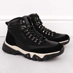 Skórzane trapery męskie wodoodporne czarne Big Star OO174182. Czarne buty zimowe męskie Big Star, z puchu, bez zapięcia. Za 263.99 zł.
