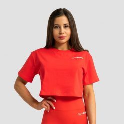 Koszulka damska fitness krótka luźna czerwona Limitless. Czerwone bluzki sportowe damskie GYMBEAM, xs, bez wzorów, z bawełny, bez ramiączek. Za 76.90 zł.