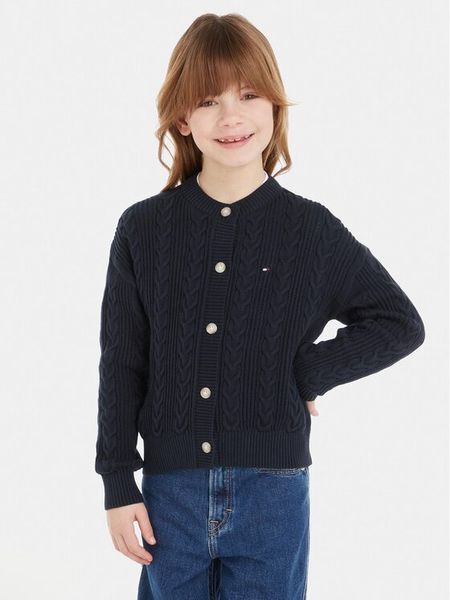 Tommy Hilfiger Kardigan KG0KG07628 Granatowy Regular Fit. Niebieskie swetry dziewczęce Tommy Hilfiger, bez wzorów, z bawełny, bez kołnierzyka. Za 229.99 zł.